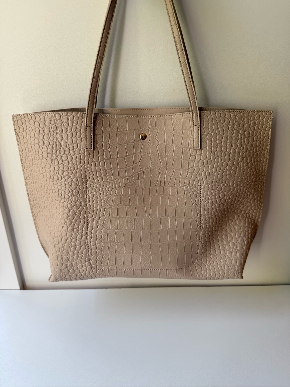 Croc-Embossed Tote Bag in Light Beige
